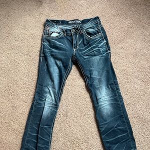 MENS AFFLICTION HOLDING JEANS!